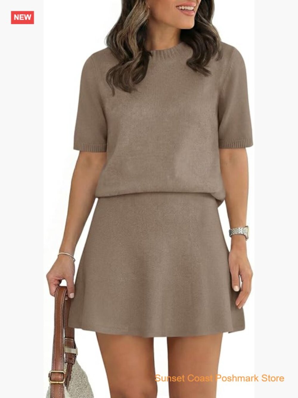 Womens Lounge Sets Short Sleeve Sweater 2 Piece Skirt Set Knit Mini Skirt
